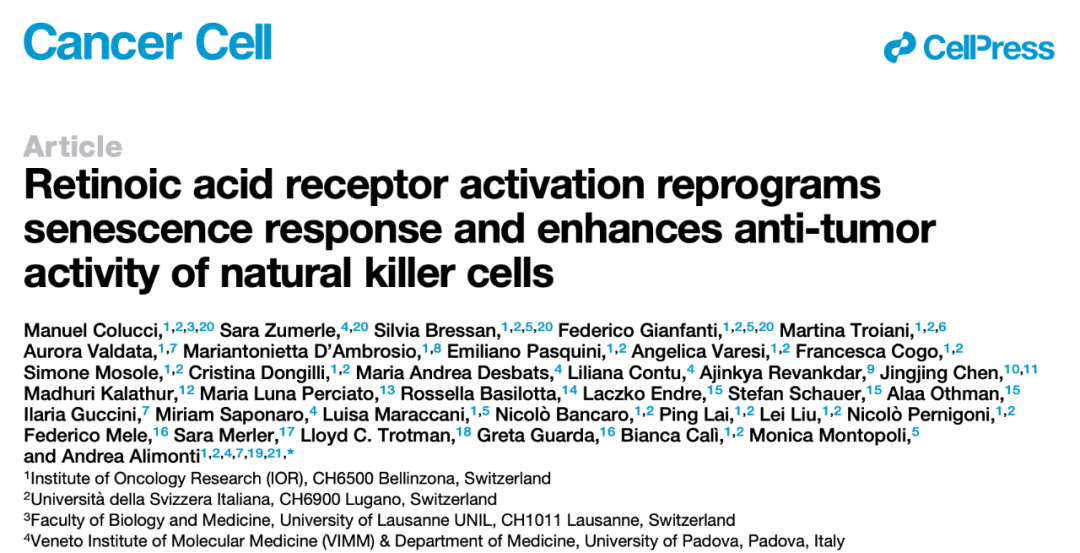 Cancer Cell：激活維A酸受體，可重編程衰老反應，增強NK細胞抗腫瘤活性